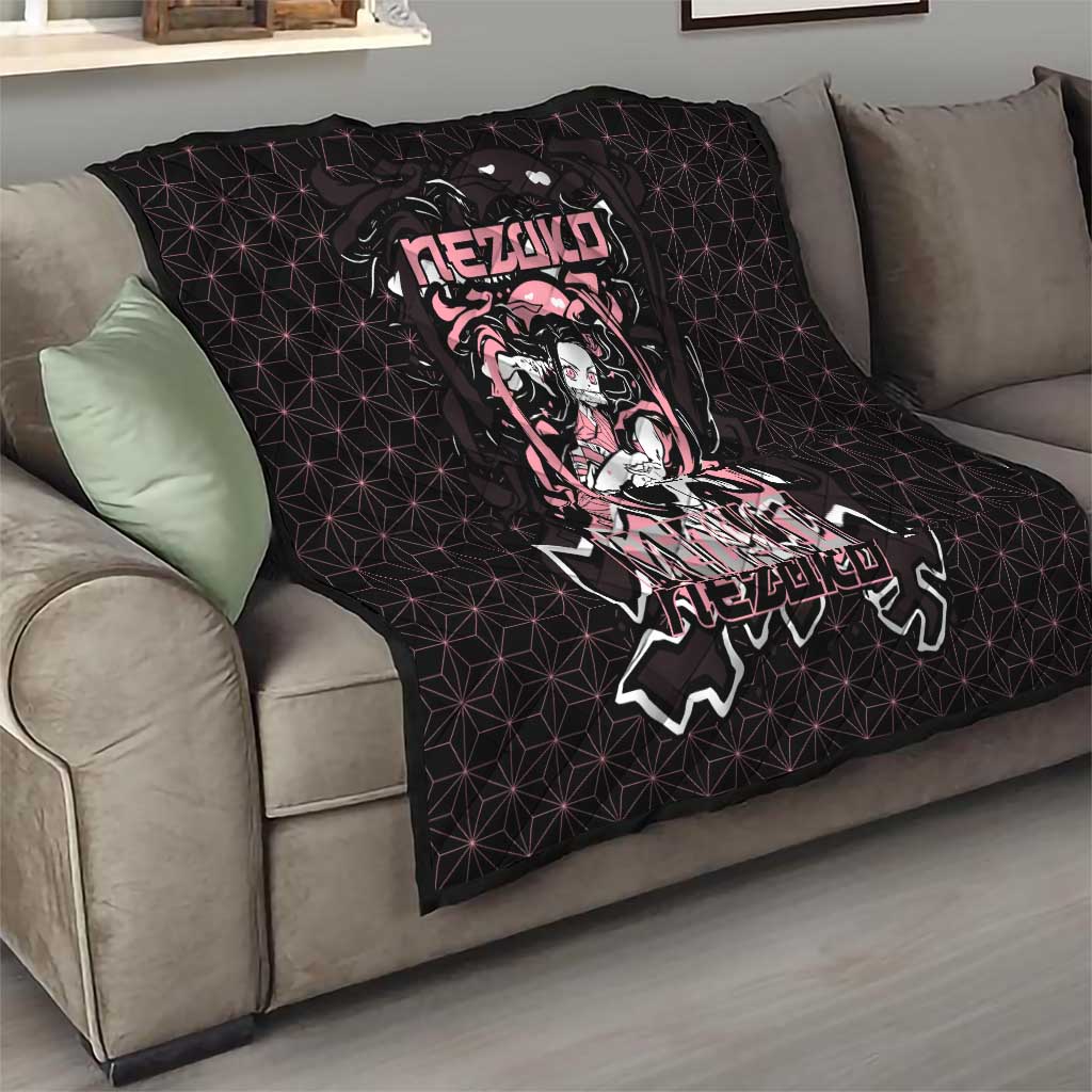 Nezuko Demon Slayer Quilt with Pink and Black Manga Style Design - The Mazicc