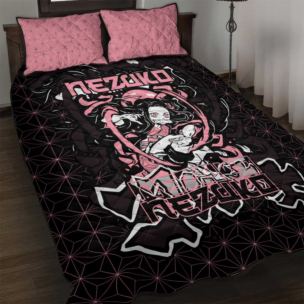 Nezuko Demon Slayer Quilt Bed Set with Pink and Black Manga Style Design - The Mazicc