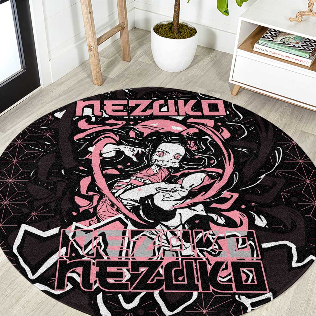 Nezuko Demon Slayer Round Carpet with Pink and Black Manga Style Design - The Mazicc