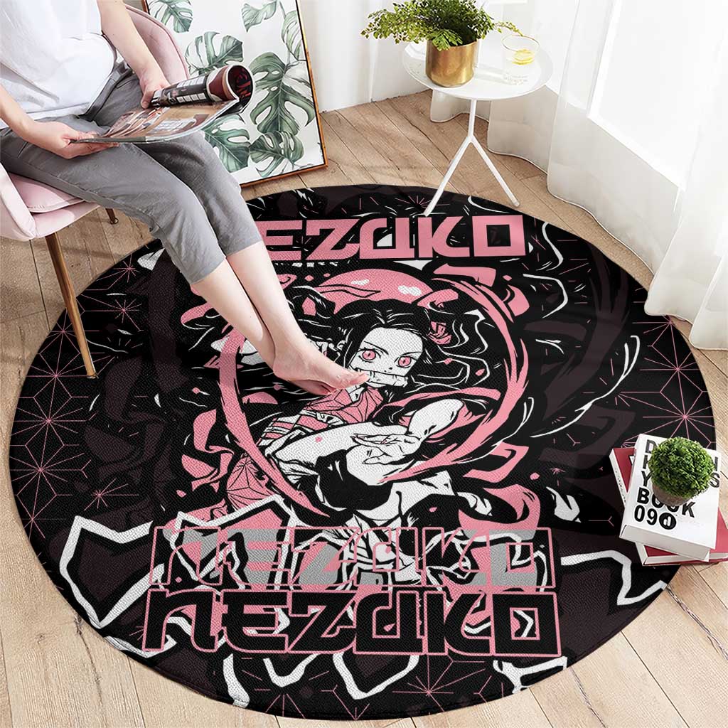 Nezuko Demon Slayer Round Carpet with Pink and Black Manga Style Design - The Mazicc