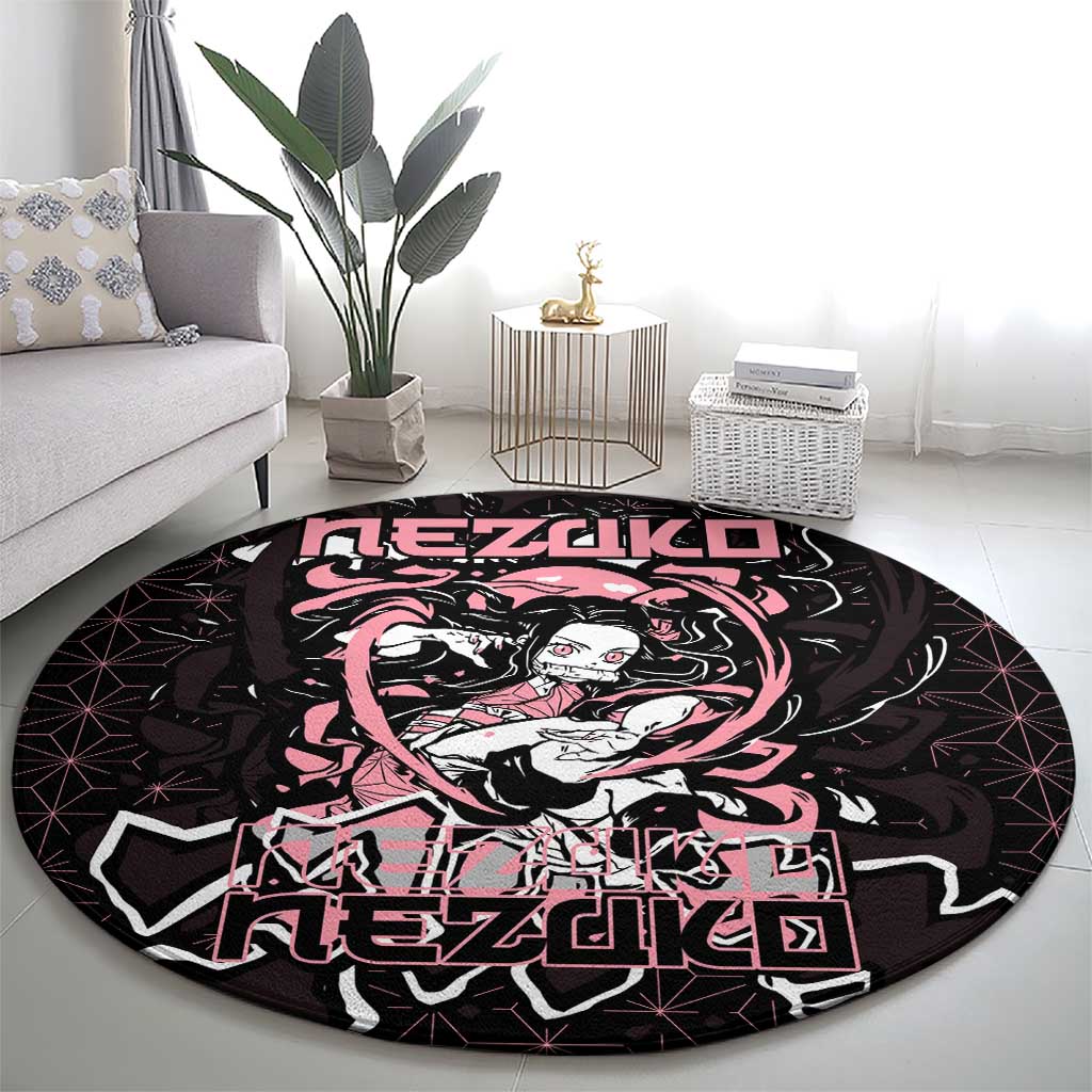 Nezuko Demon Slayer Round Carpet with Pink and Black Manga Style Design - The Mazicc
