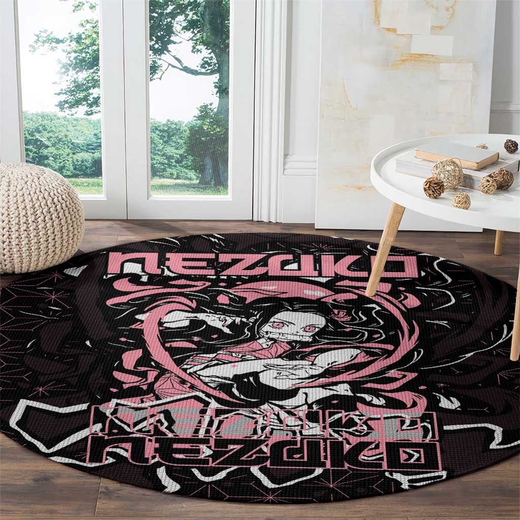 Nezuko Demon Slayer Round Carpet with Pink and Black Manga Style Design - The Mazicc
