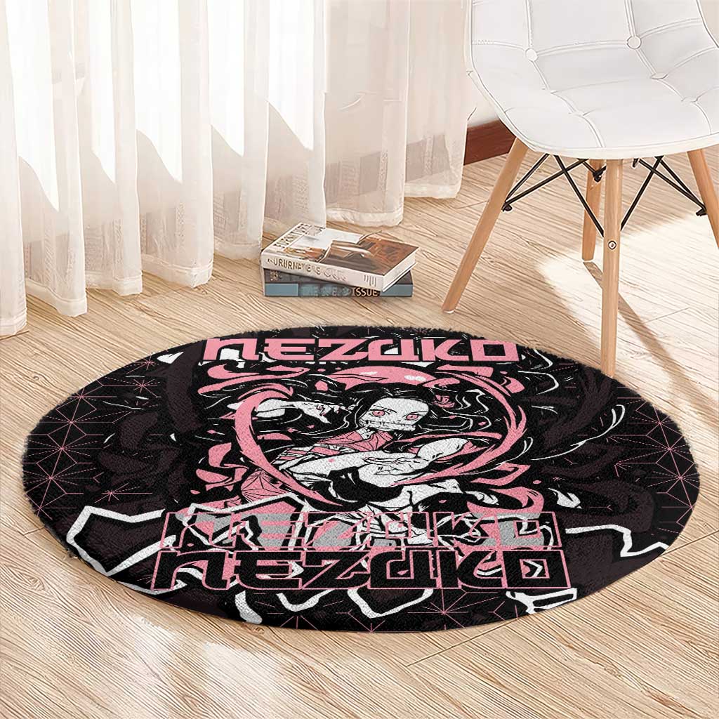 Nezuko Demon Slayer Round Carpet with Pink and Black Manga Style Design - The Mazicc