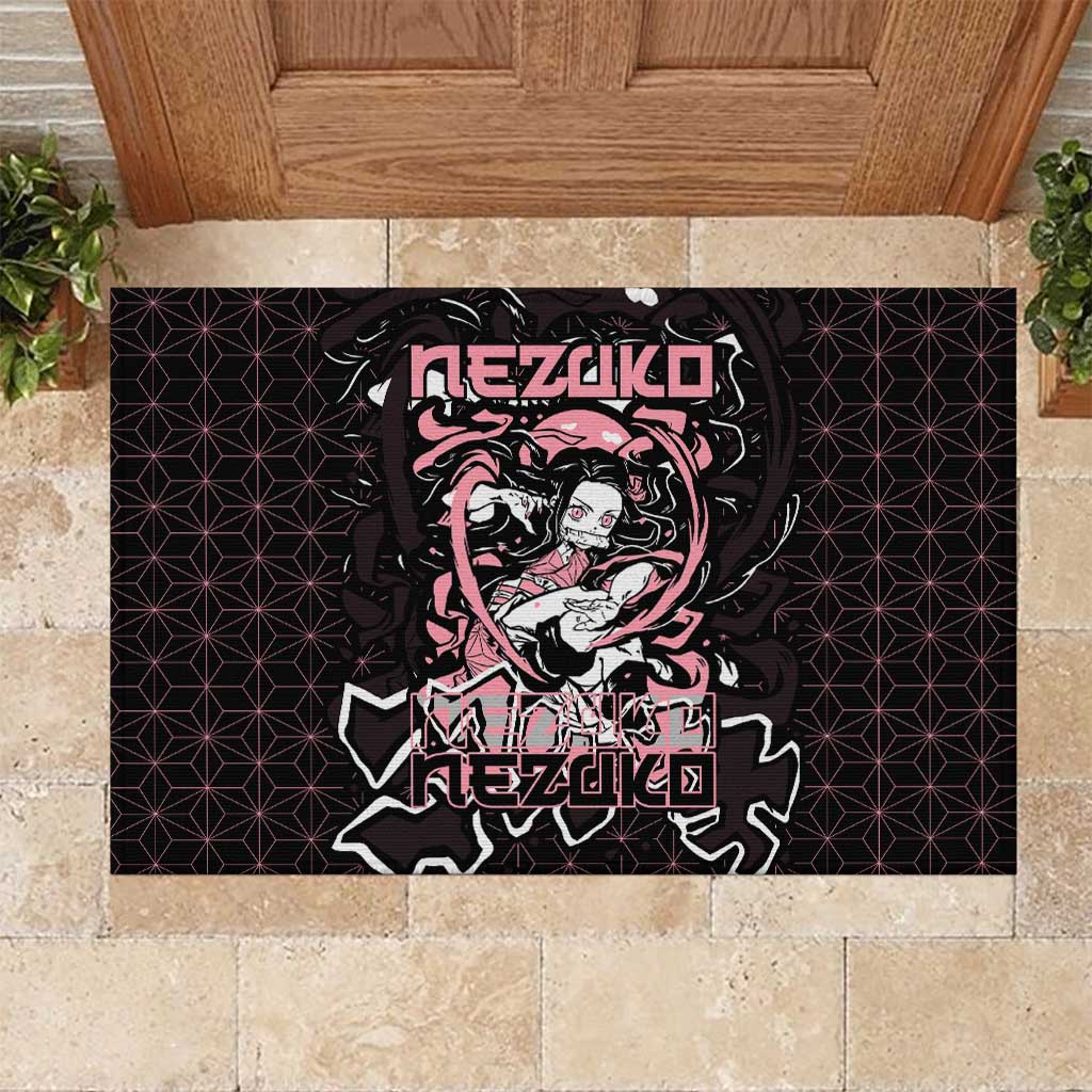 Nezuko Demon Slayer Rubber Doormat with Pink and Black Manga Style Design - The Mazicc