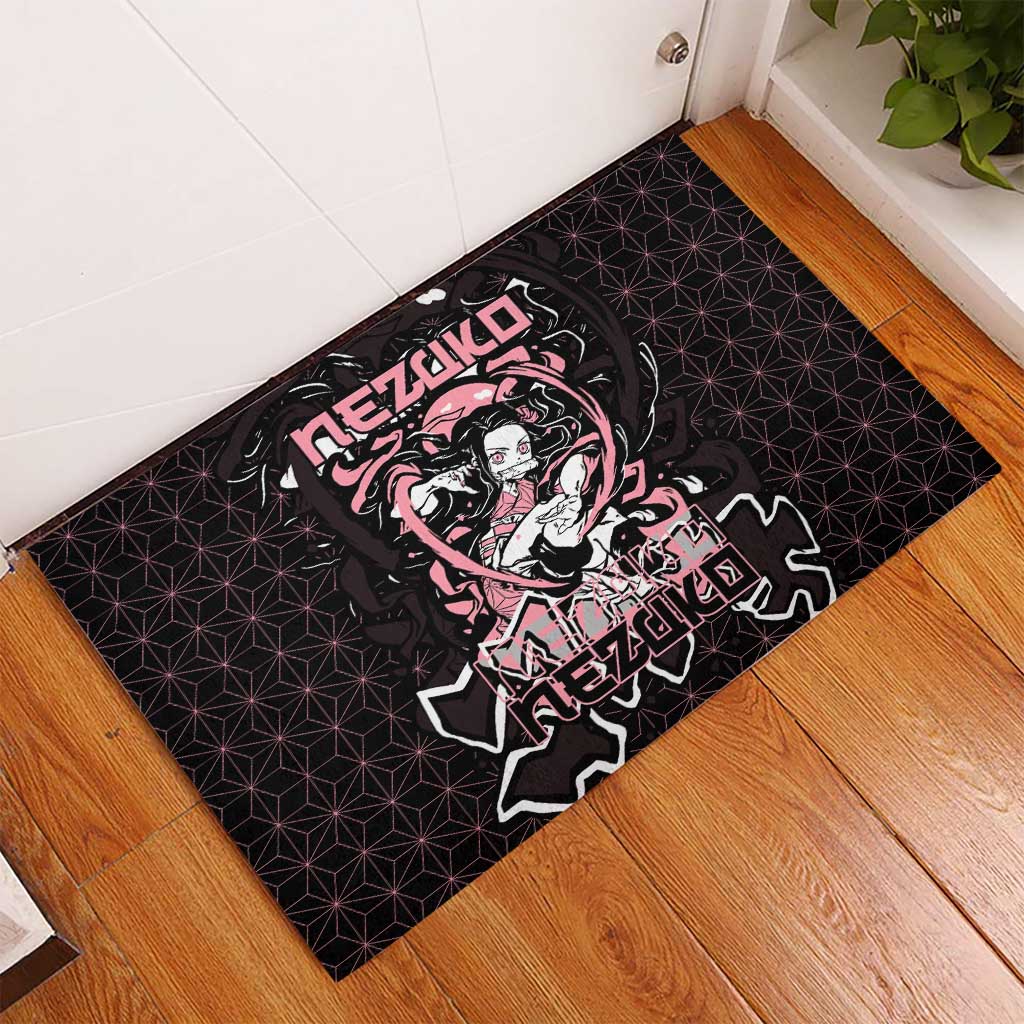Nezuko Demon Slayer Rubber Doormat with Pink and Black Manga Style Design - The Mazicc