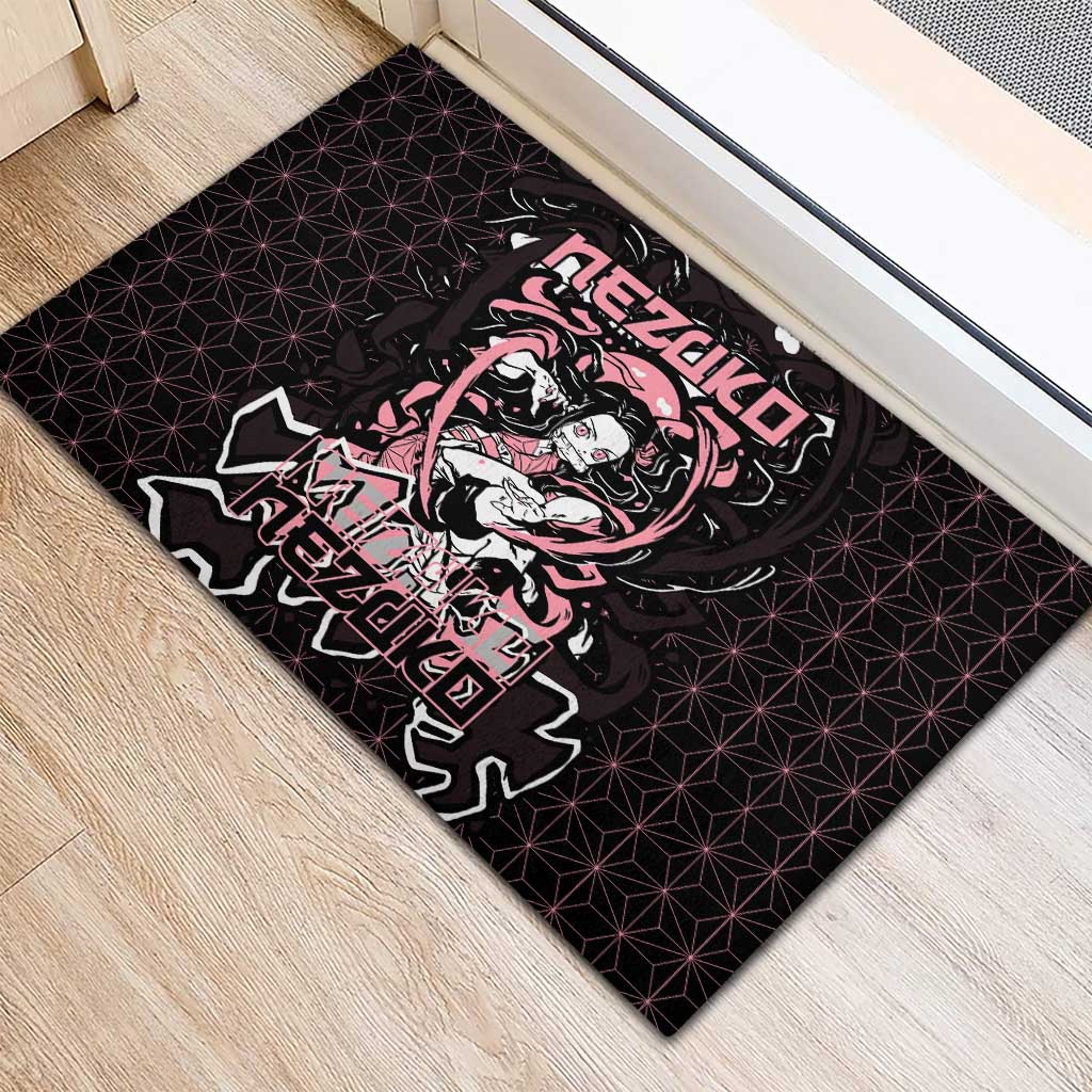Nezuko Demon Slayer Rubber Doormat with Pink and Black Manga Style Design - The Mazicc