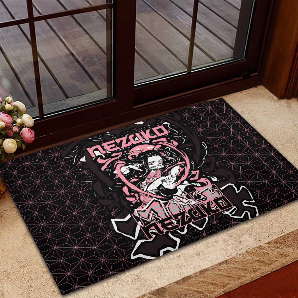 Nezuko Demon Slayer Rubber Doormat with Pink and Black Manga Style Design - The Mazicc