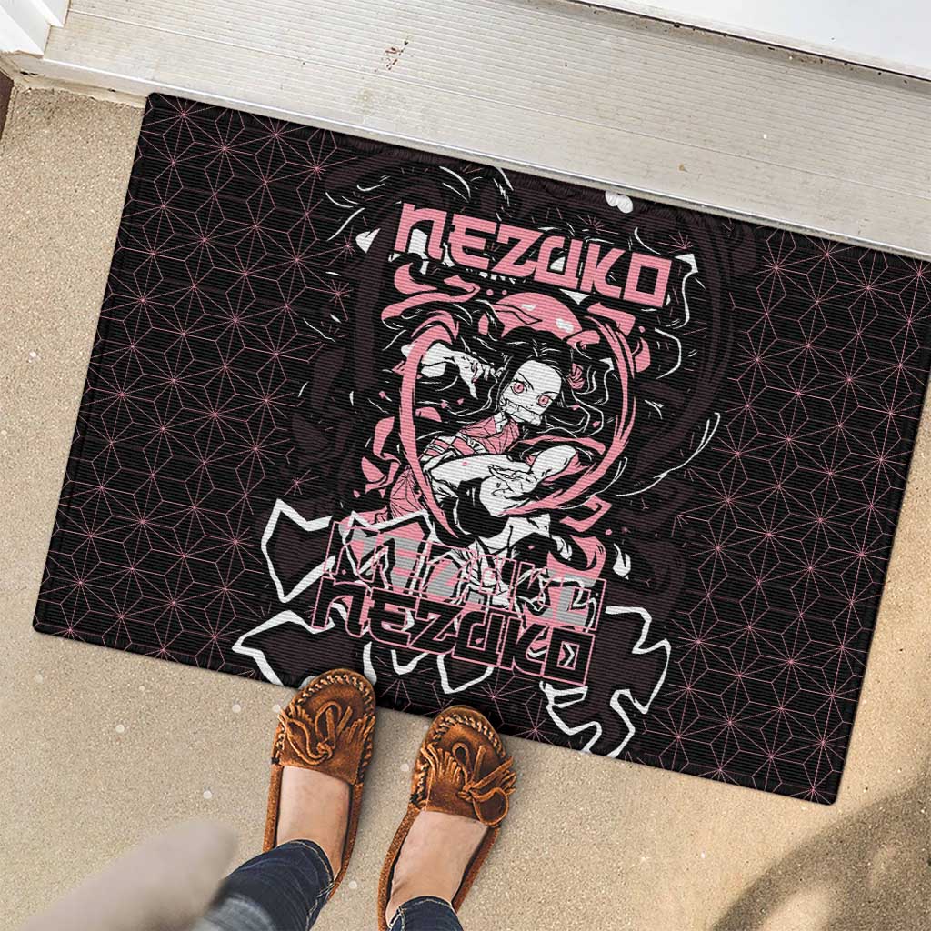 Nezuko Demon Slayer Rubber Doormat with Pink and Black Manga Style Design - The Mazicc
