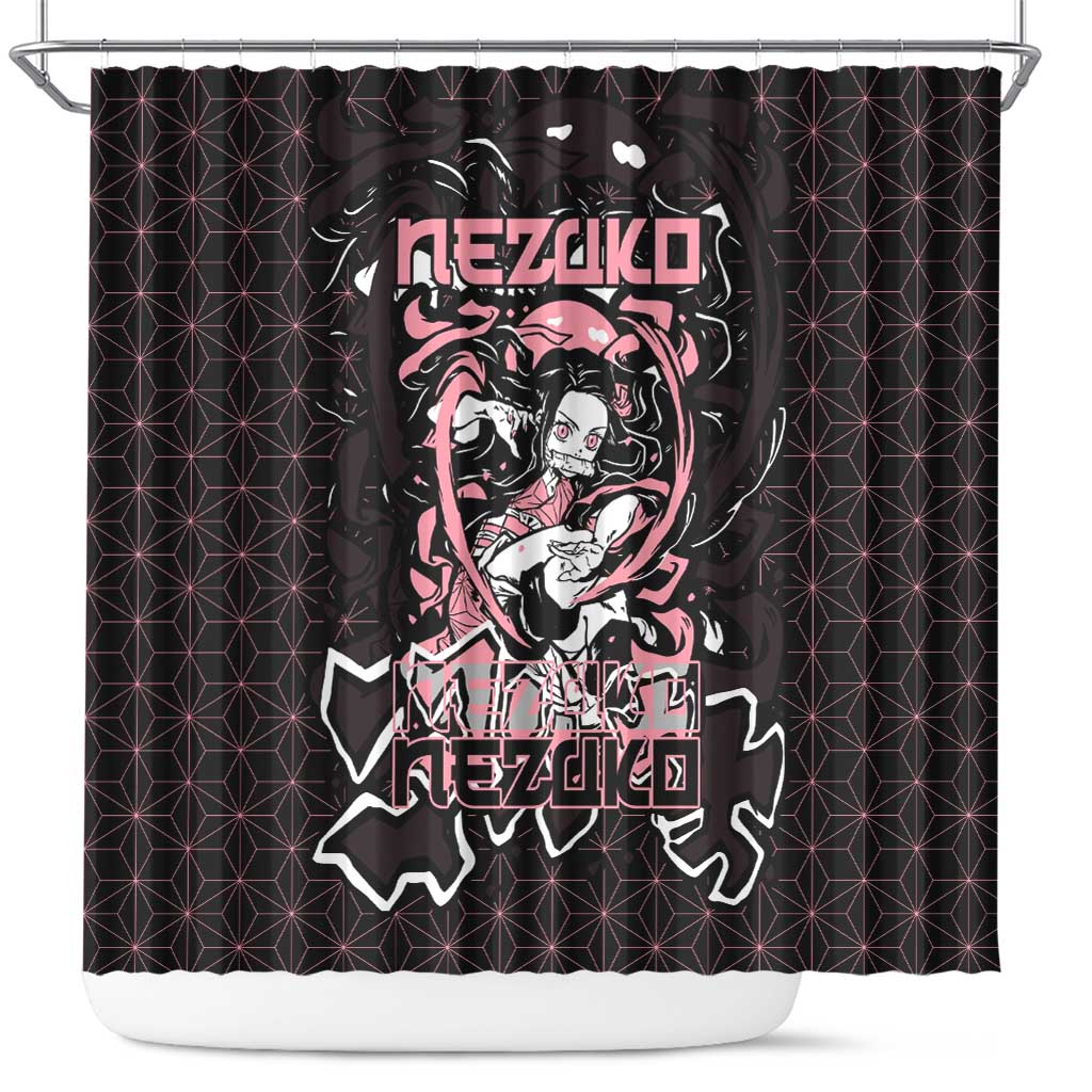 Nezuko Demon Slayer Shower Curtain with Pink and Black Manga Style Design - The Mazicc