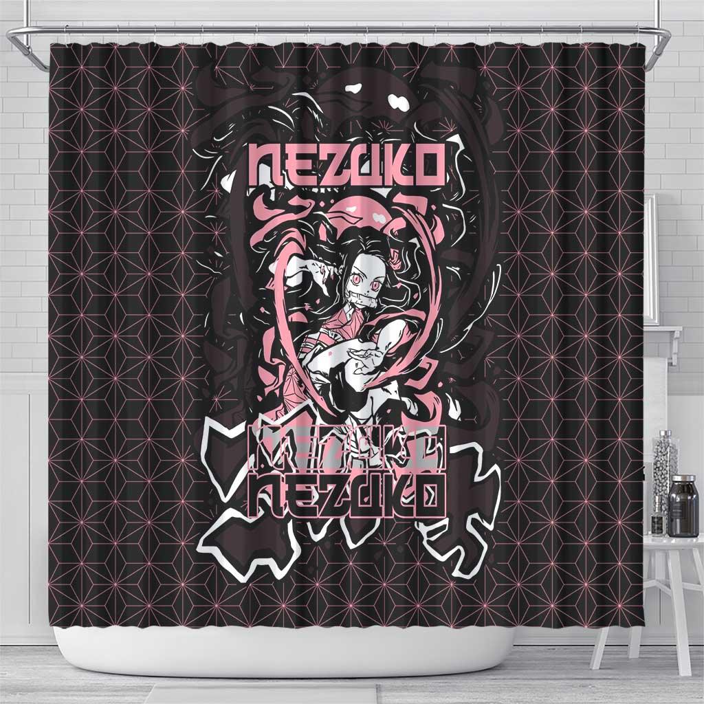 Nezuko Demon Slayer Shower Curtain with Pink and Black Manga Style Design - The Mazicc