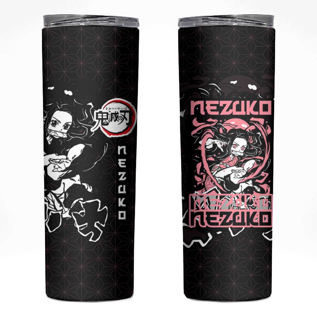 Nezuko Demon Slayer Skinny Tumbler with Pink and Black Manga Style Design - The Mazicc