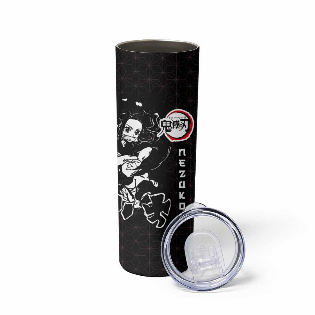 Nezuko Demon Slayer Skinny Tumbler with Pink and Black Manga Style Design - The Mazicc