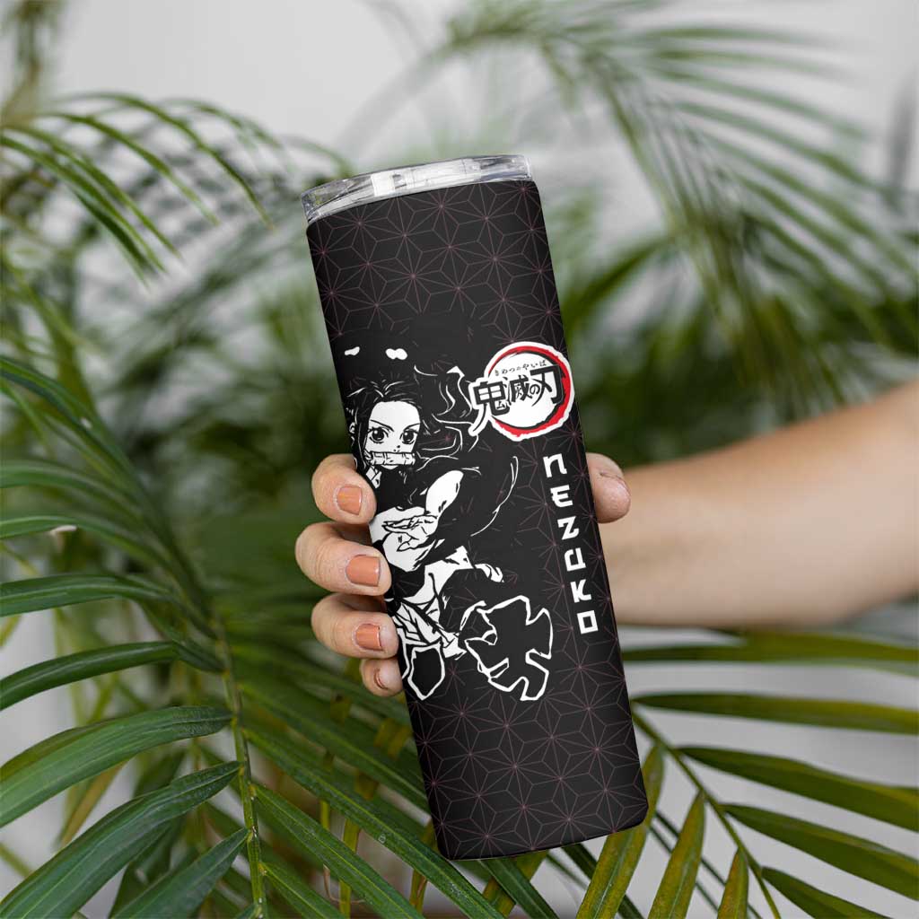 Nezuko Demon Slayer Skinny Tumbler with Pink and Black Manga Style Design - The Mazicc