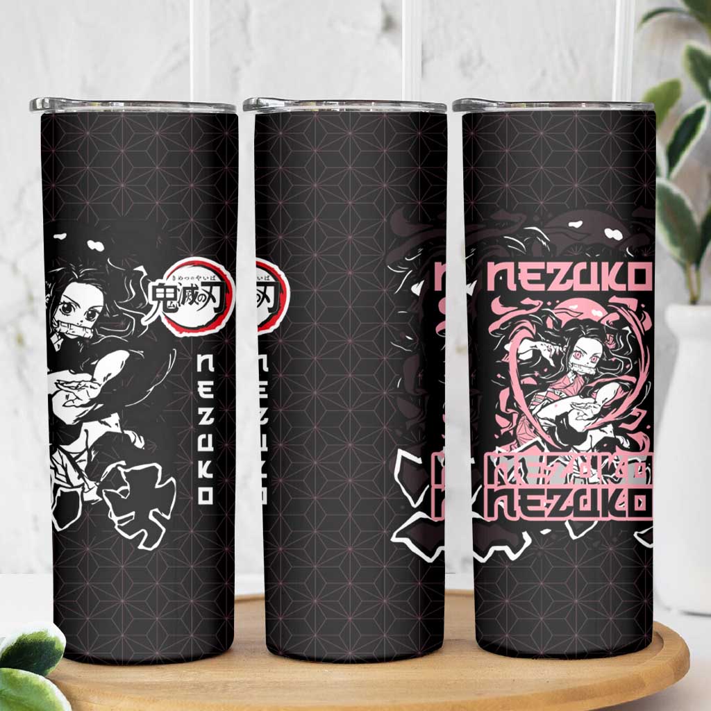Nezuko Demon Slayer Skinny Tumbler with Pink and Black Manga Style Design - The Mazicc