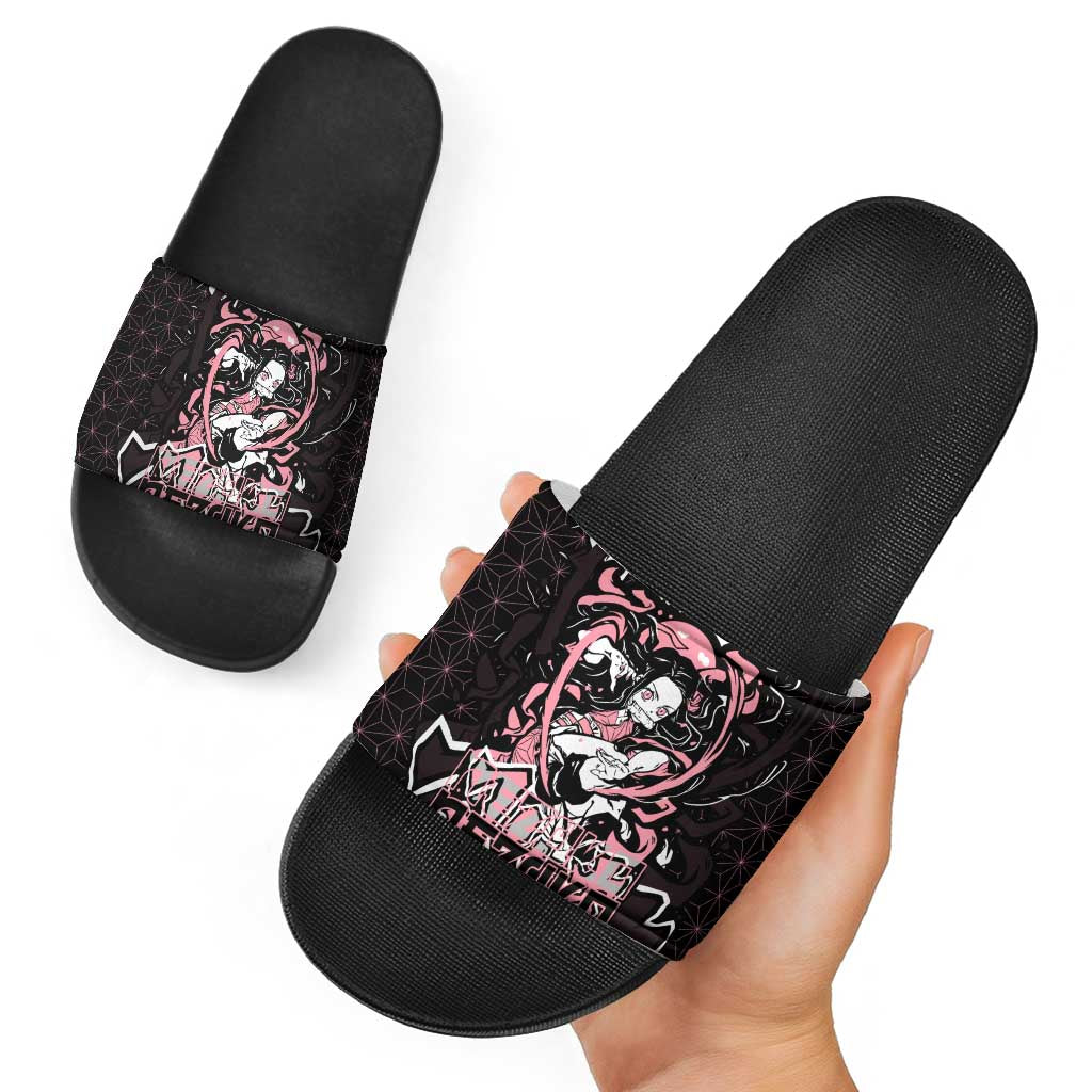 Nezuko Demon Slayer Slide Sandals with Pink and Black Manga Style Design - The Mazicc