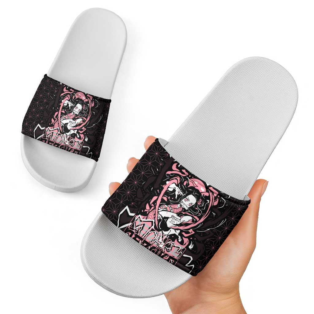 Nezuko Demon Slayer Slide Sandals with Pink and Black Manga Style Design - The Mazicc