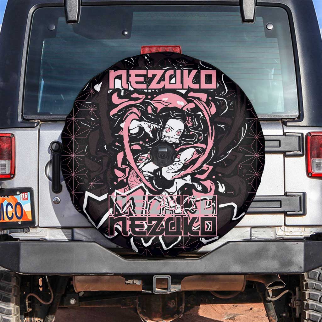 Nezuko Demon Slayer Spare Tire Cover with Pink and Black Manga Style Design - The Mazicc