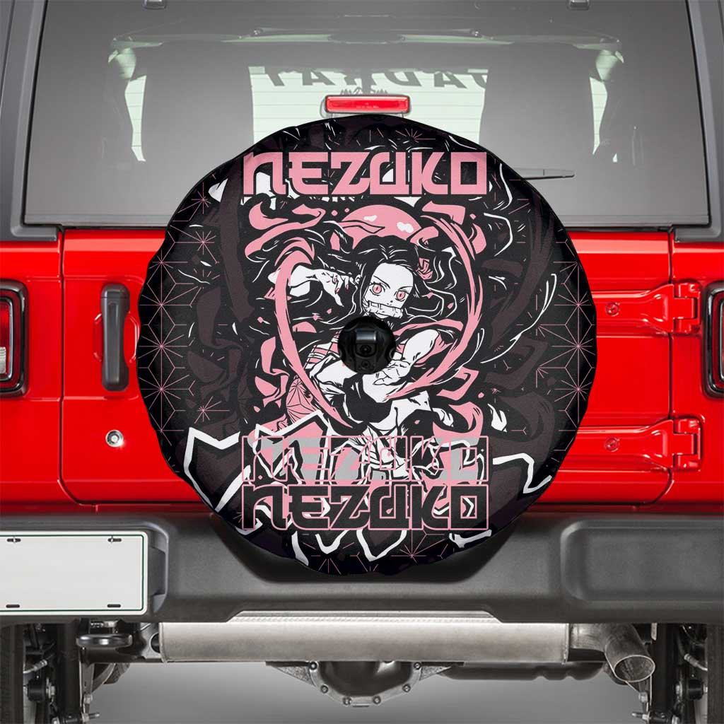 Nezuko Demon Slayer Spare Tire Cover with Pink and Black Manga Style Design - The Mazicc