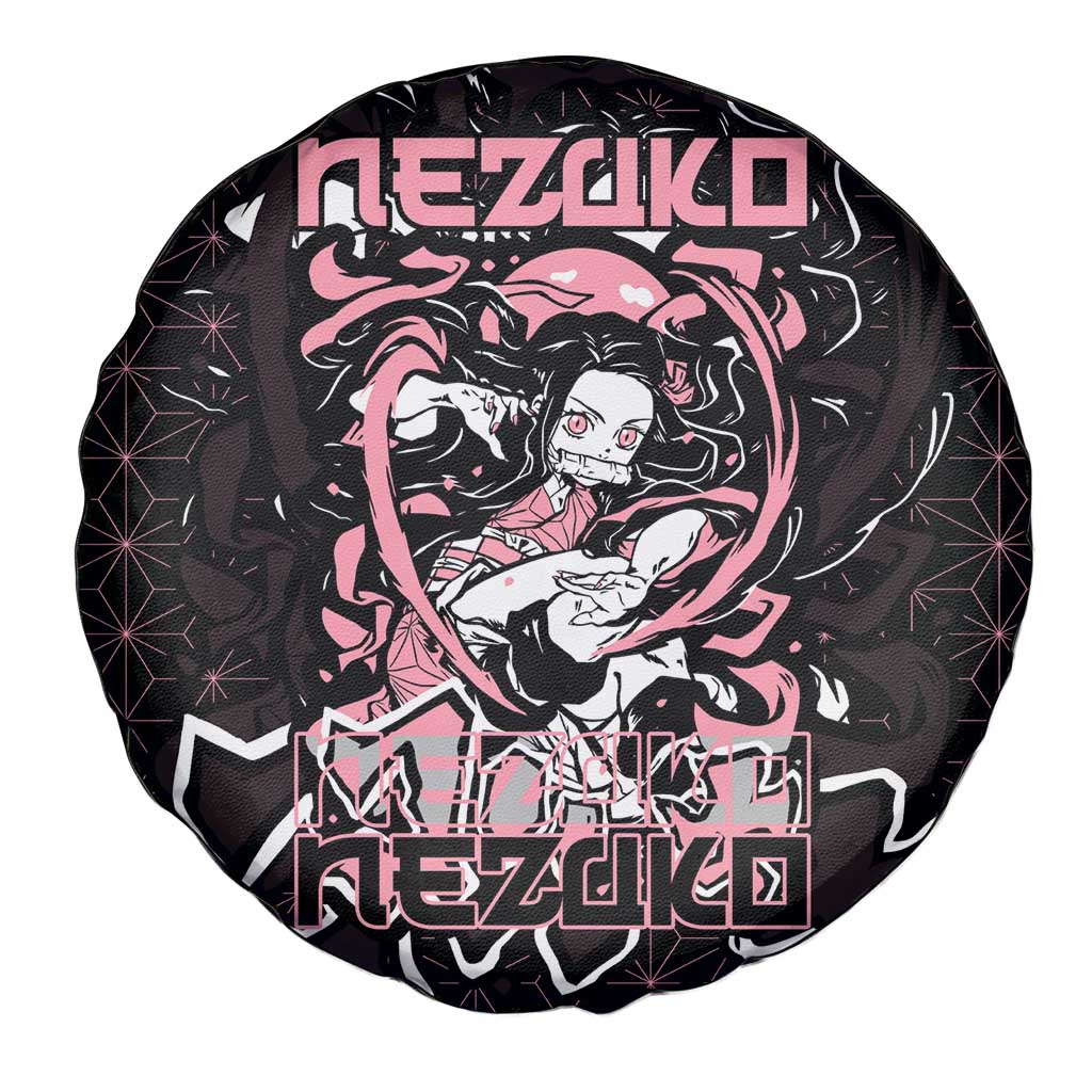 Nezuko Demon Slayer Spare Tire Cover with Pink and Black Manga Style Design - The Mazicc
