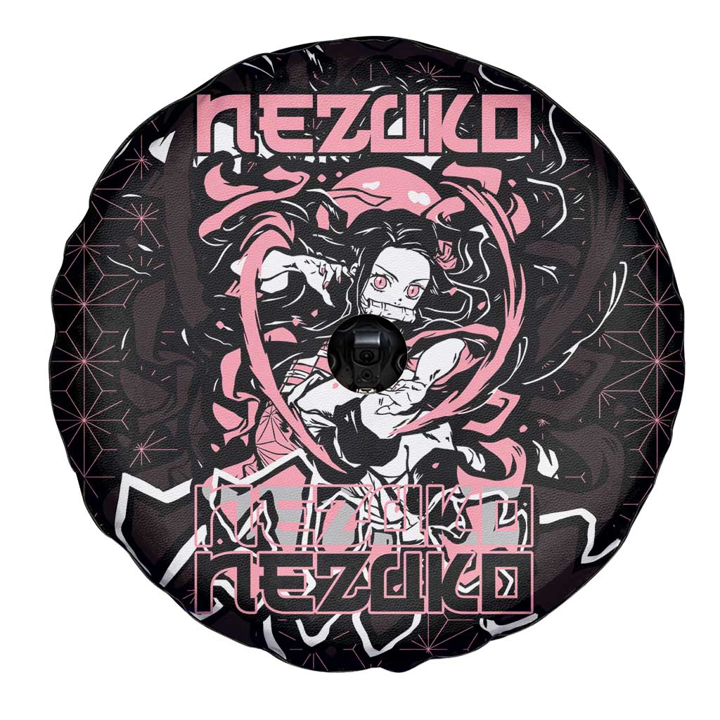 Nezuko Demon Slayer Spare Tire Cover with Pink and Black Manga Style Design - The Mazicc