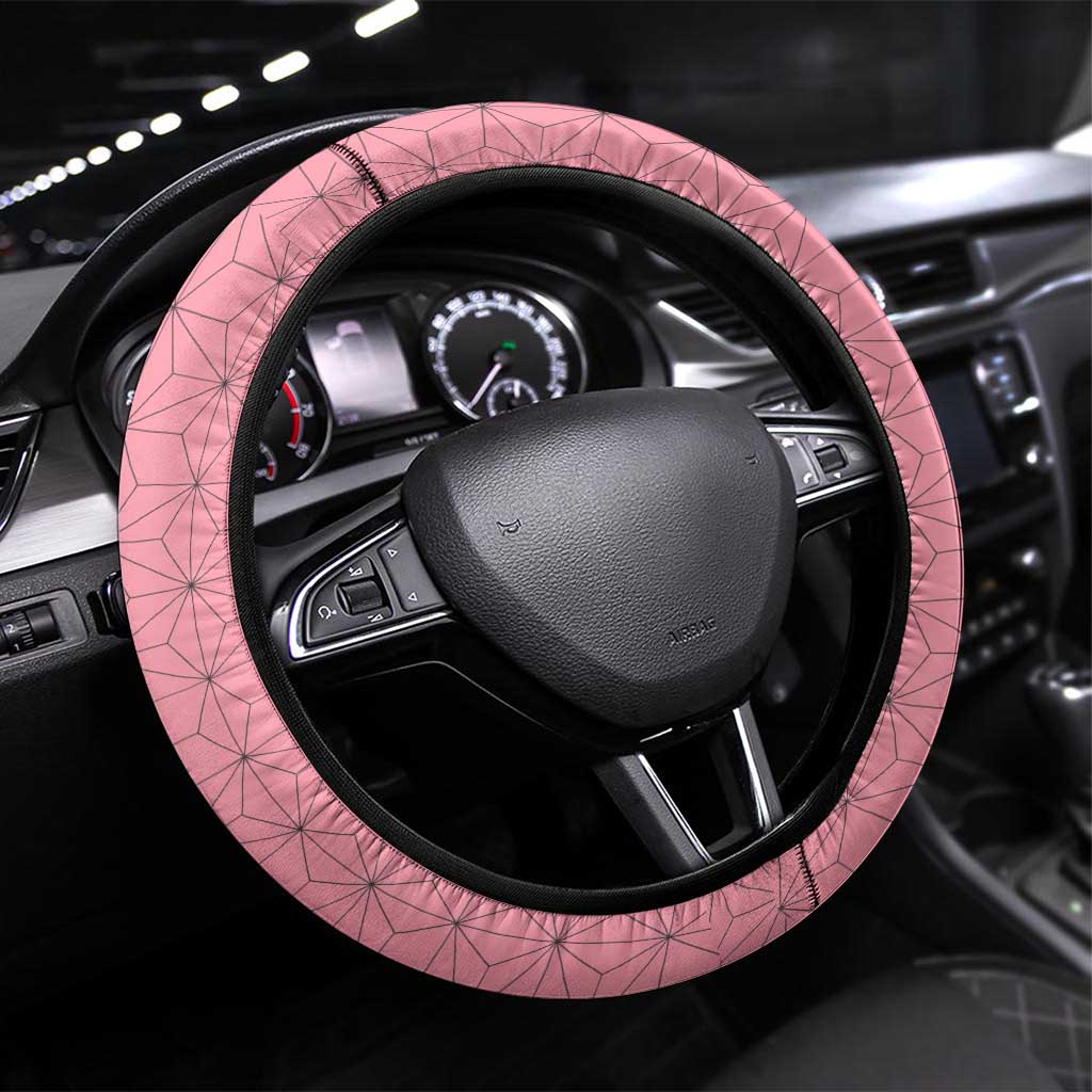 Nezuko Demon Slayer Steering Wheel Cover with Pink and Black Manga Style Design - The Mazicc