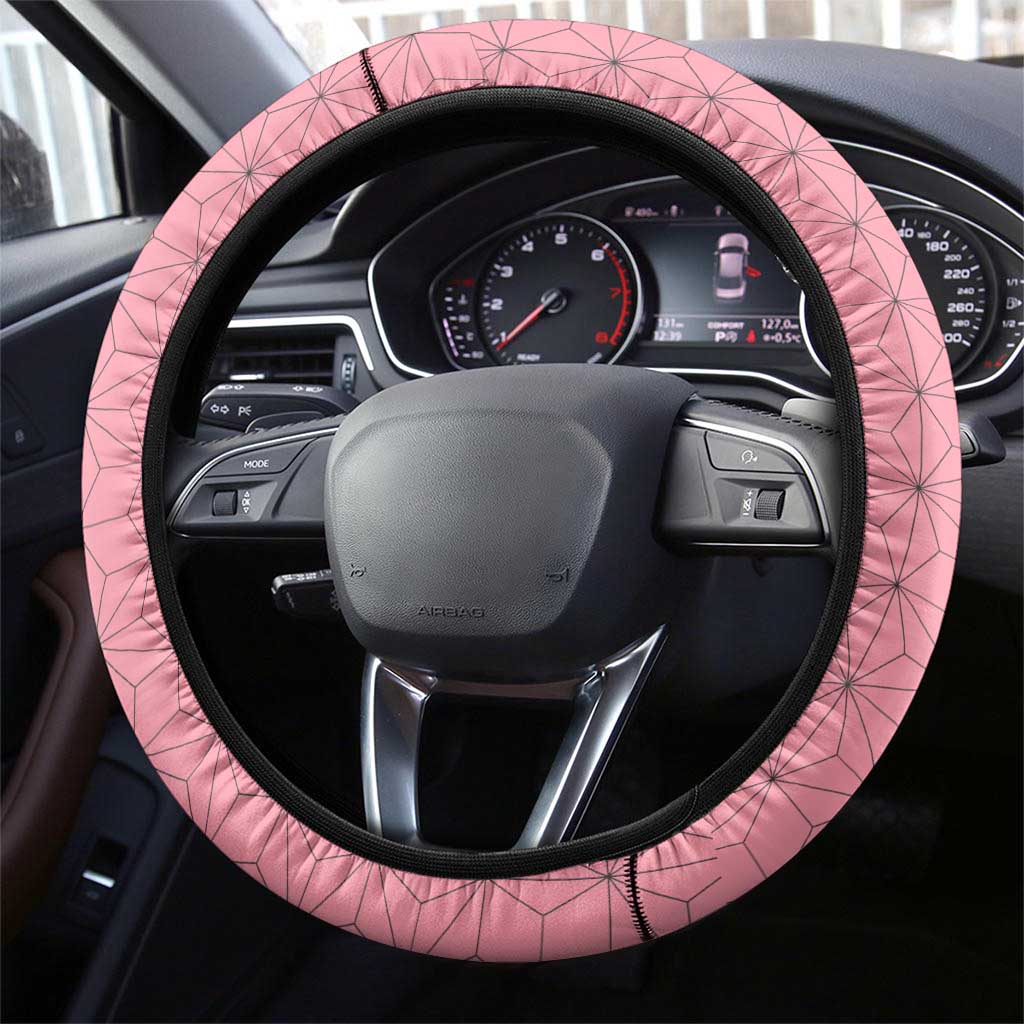 Nezuko Demon Slayer Steering Wheel Cover with Pink and Black Manga Style Design - The Mazicc