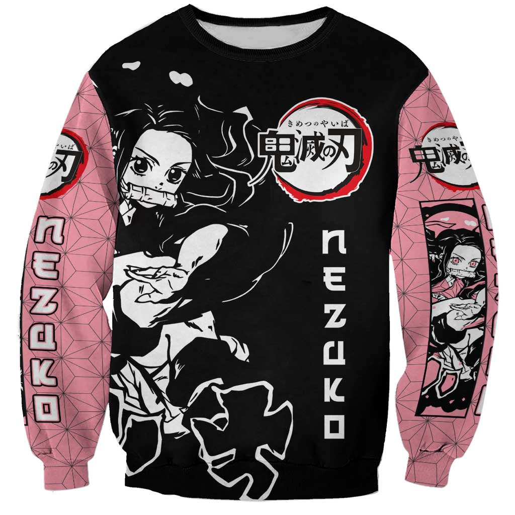 Nezuko Demon Slayer Sweatshirt with Pink and Black Manga Style Design - The Mazicc