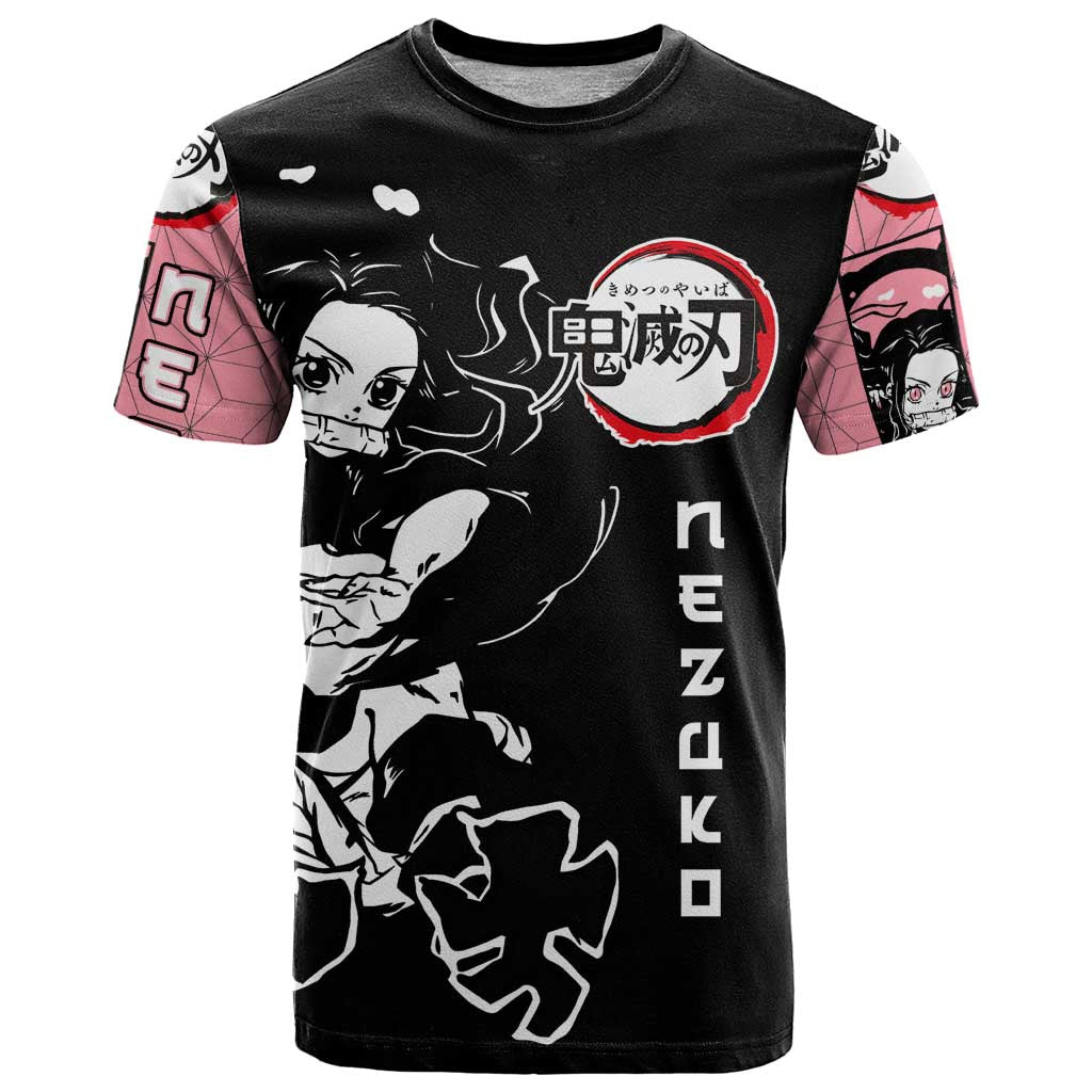 Nezuko Demon Slayer T Shirt with Pink and Black Manga Style Design - The Mazicc