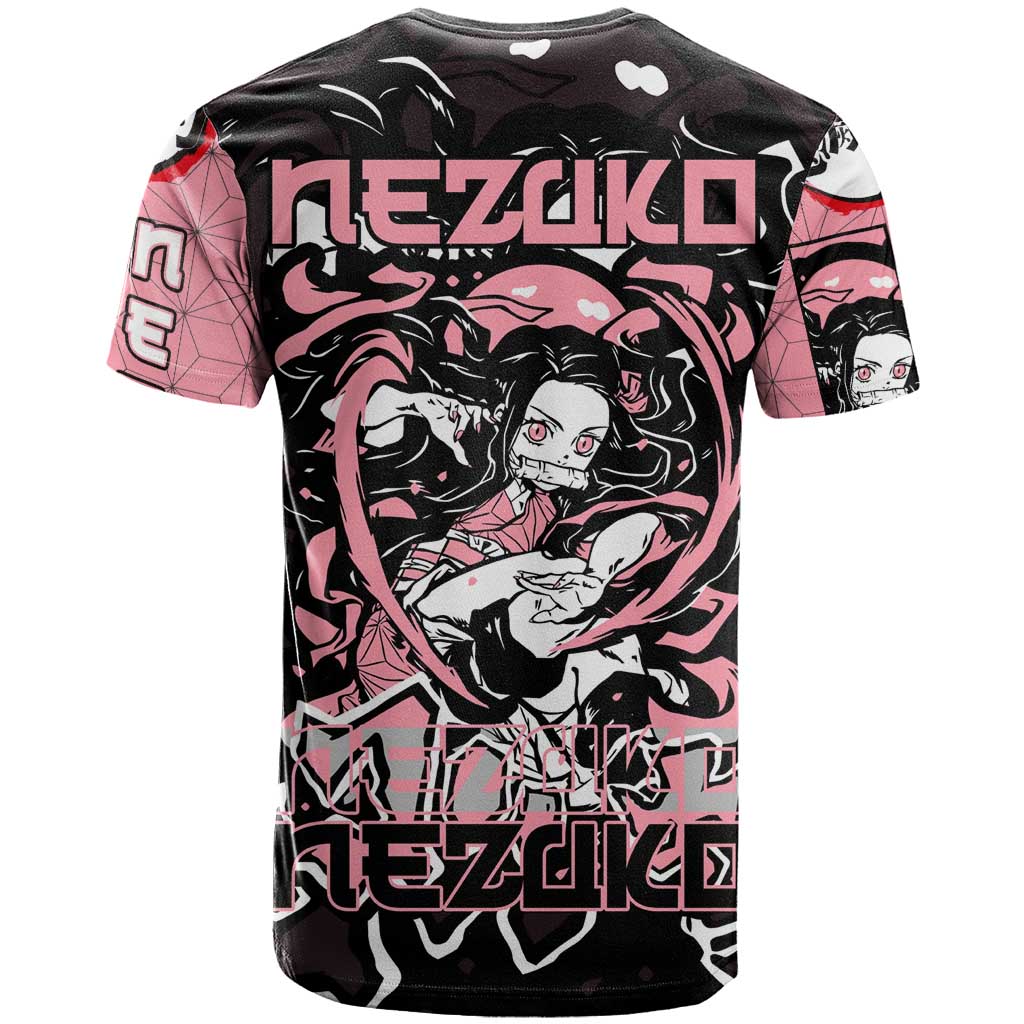 Nezuko Demon Slayer T Shirt with Pink and Black Manga Style Design - The Mazicc