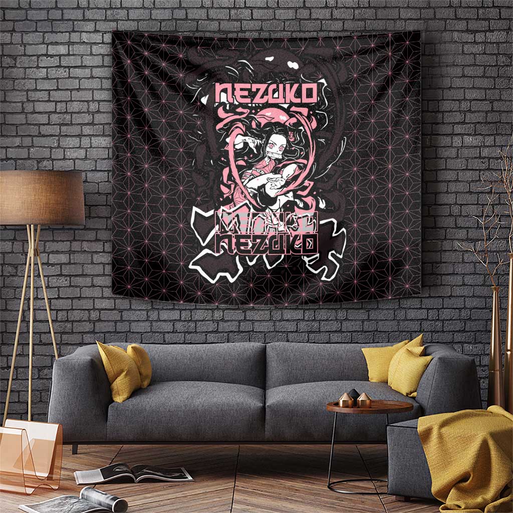 Nezuko Demon Slayer Tapestry with Pink and Black Manga Style Design - The Mazicc