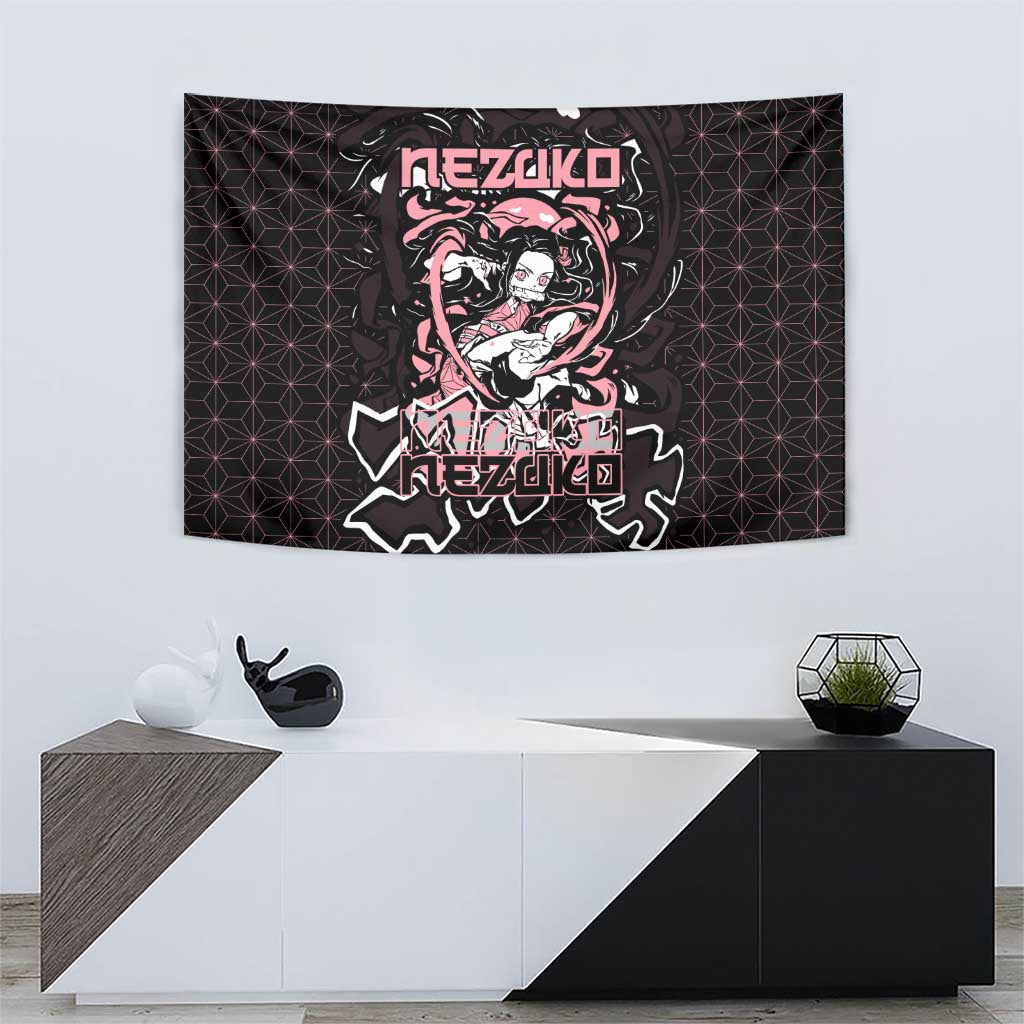 Nezuko Demon Slayer Tapestry with Pink and Black Manga Style Design - The Mazicc