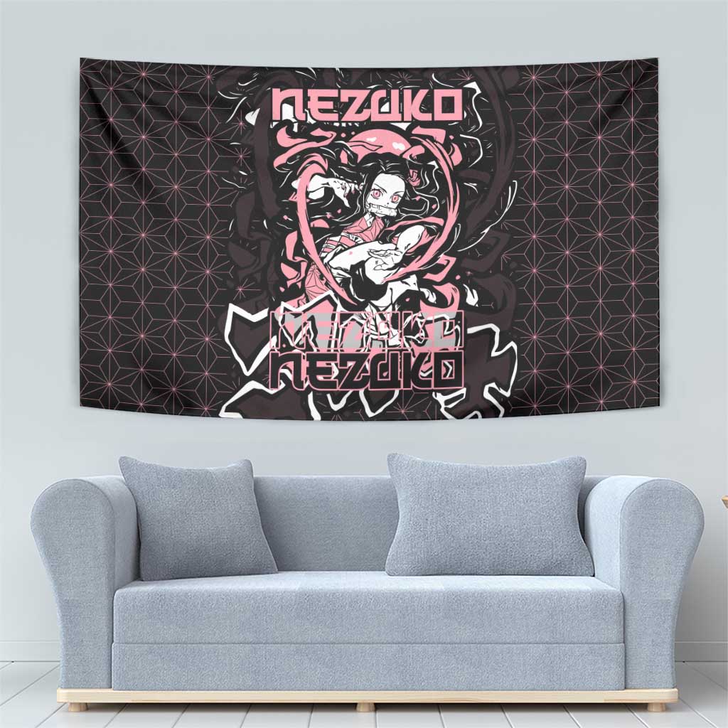 Nezuko Demon Slayer Tapestry with Pink and Black Manga Style Design - The Mazicc