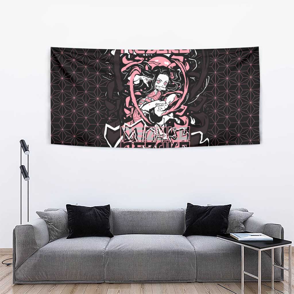 Nezuko Demon Slayer Tapestry with Pink and Black Manga Style Design - The Mazicc