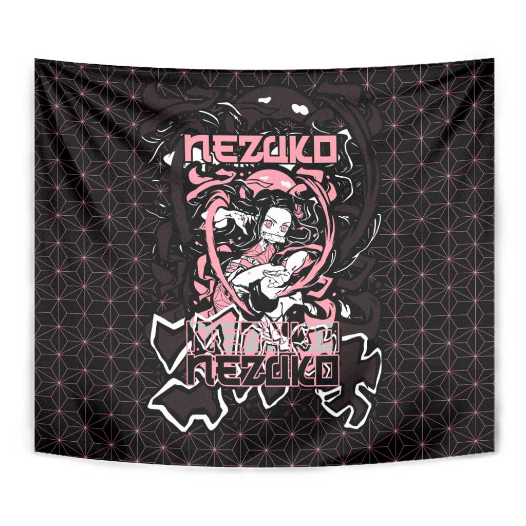 Nezuko Demon Slayer Tapestry with Pink and Black Manga Style Design - The Mazicc