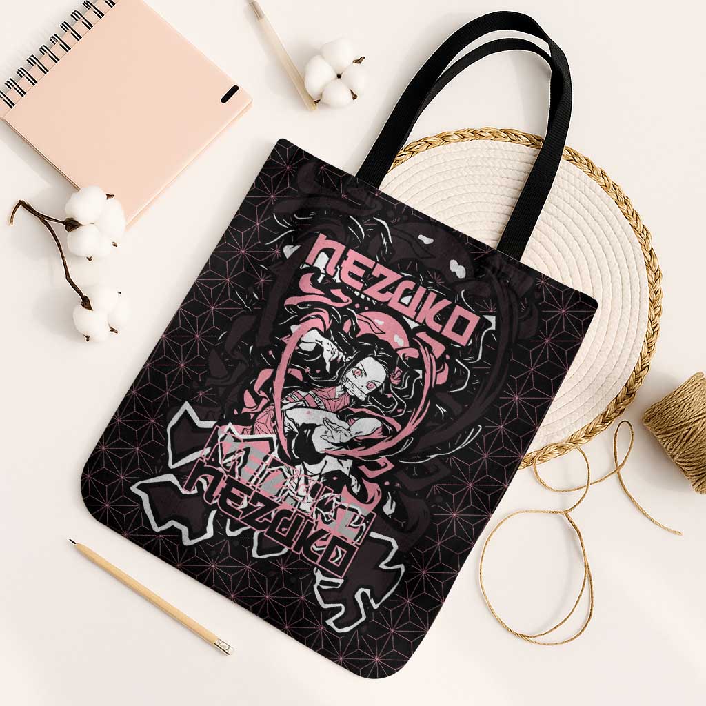 Nezuko Demon Slayer Tote Bag with Pink and Black Manga Style Design - The Mazicc