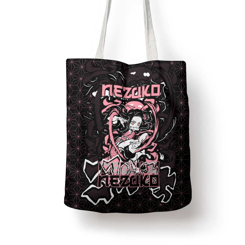 Nezuko Demon Slayer Tote Bag with Pink and Black Manga Style Design - The Mazicc
