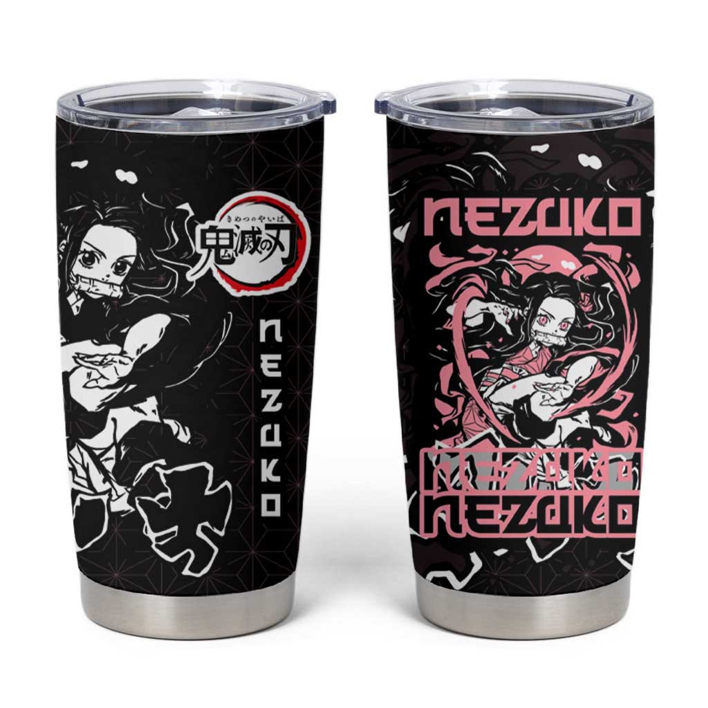 Nezuko Demon Slayer Tumbler Cup with Pink and Black Manga Style Design - The Mazicc