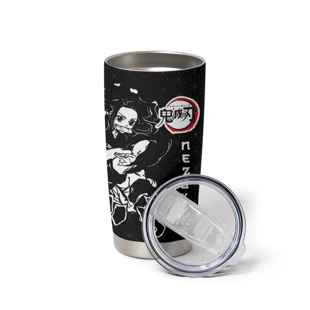 Nezuko Demon Slayer Tumbler Cup with Pink and Black Manga Style Design - The Mazicc