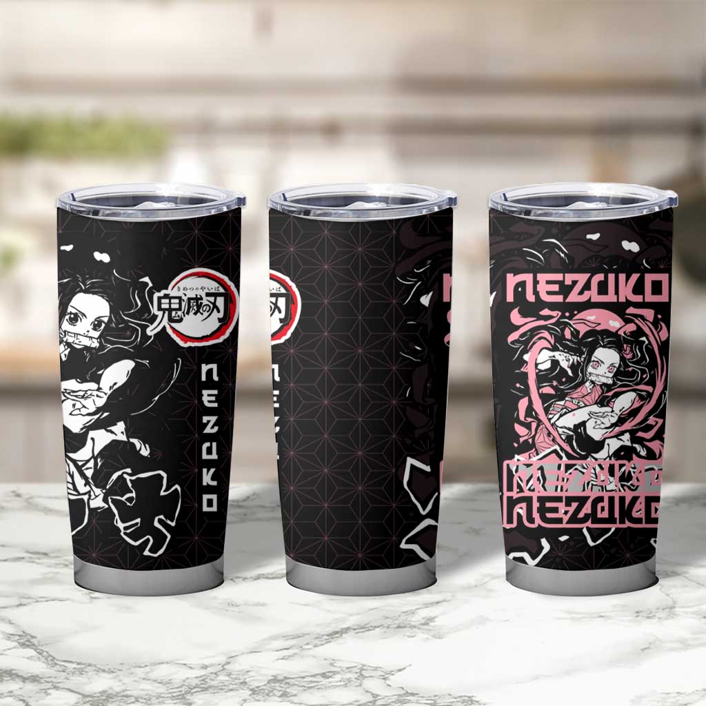 Nezuko Demon Slayer Tumbler Cup with Pink and Black Manga Style Design - The Mazicc