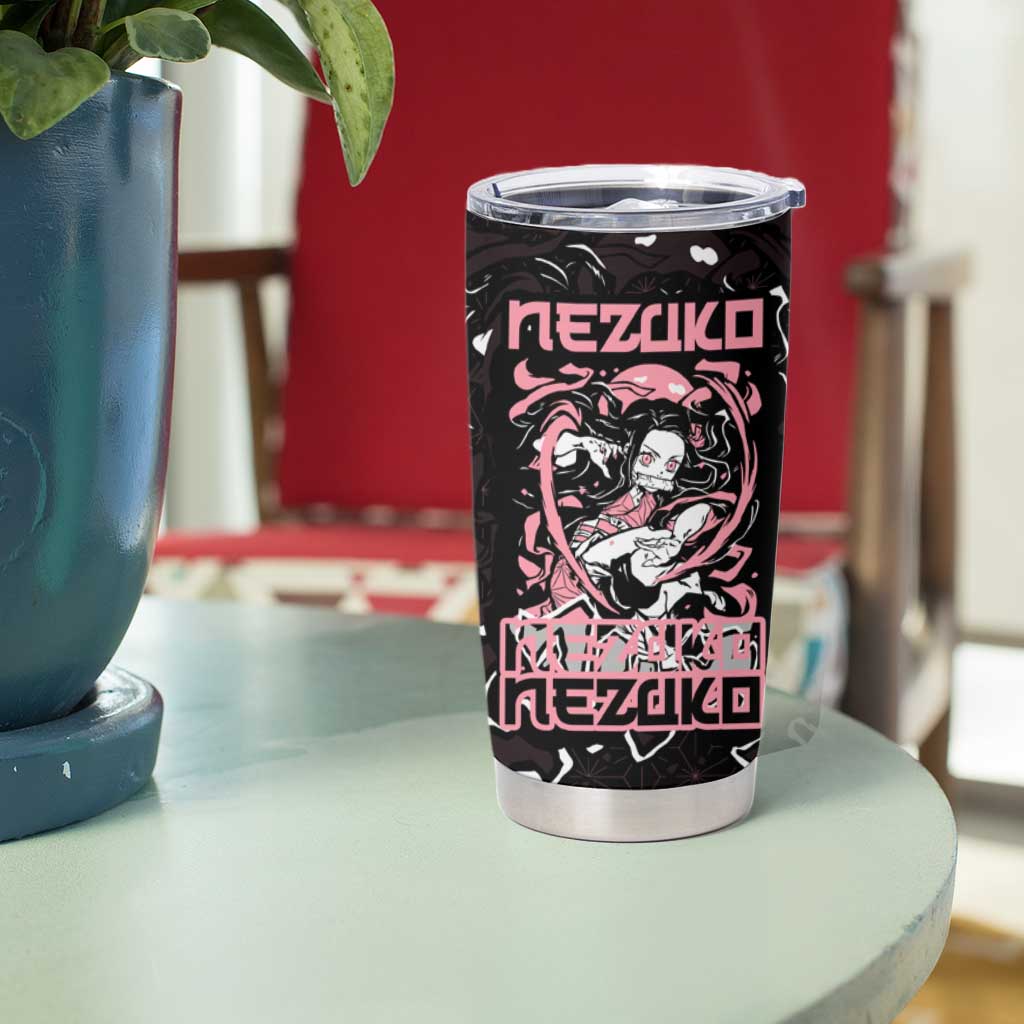 Nezuko Demon Slayer Tumbler Cup with Pink and Black Manga Style Design - The Mazicc