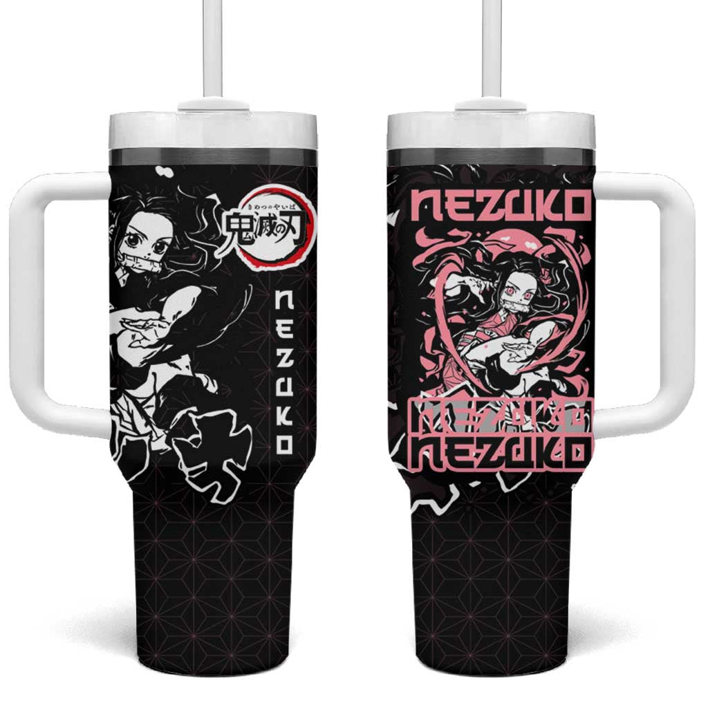 Nezuko Demon Slayer Tumbler With Handle with Pink and Black Manga Style Design - The Mazicc