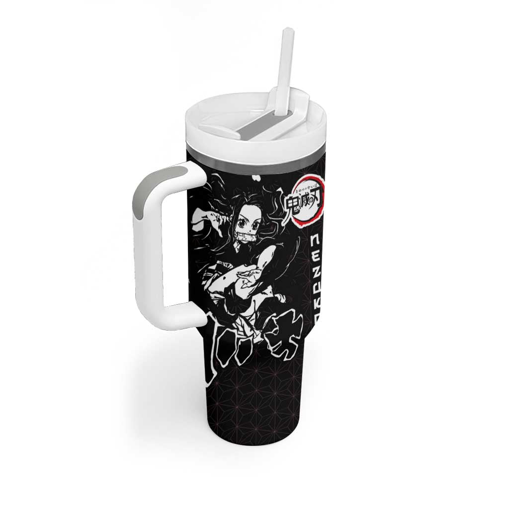 Nezuko Demon Slayer Tumbler With Handle with Pink and Black Manga Style Design - The Mazicc