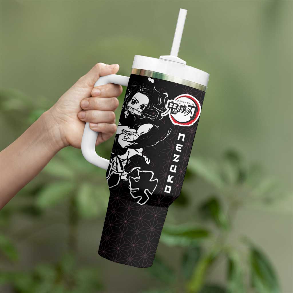 Nezuko Demon Slayer Tumbler With Handle with Pink and Black Manga Style Design - The Mazicc
