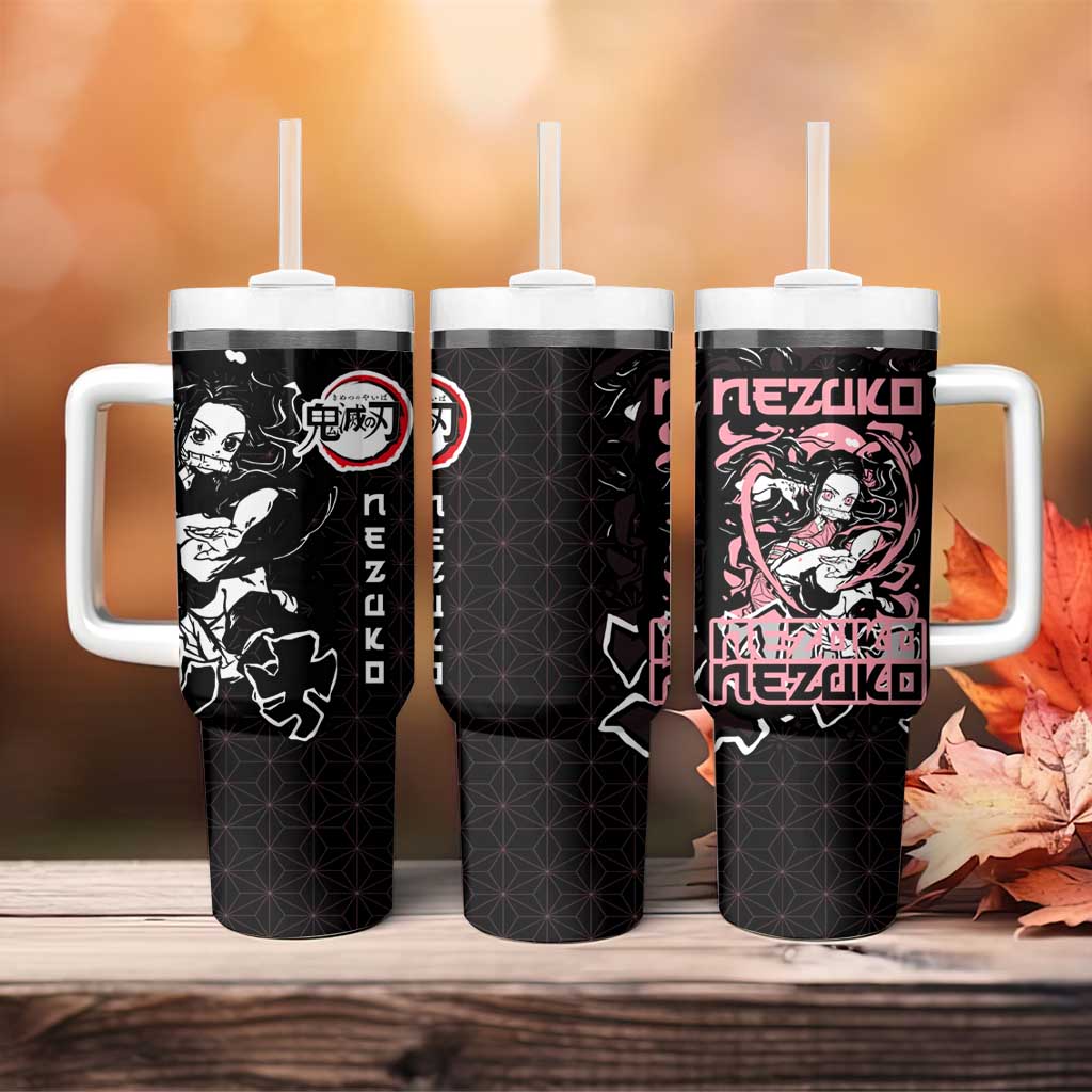 Nezuko Demon Slayer Tumbler With Handle with Pink and Black Manga Style Design - The Mazicc