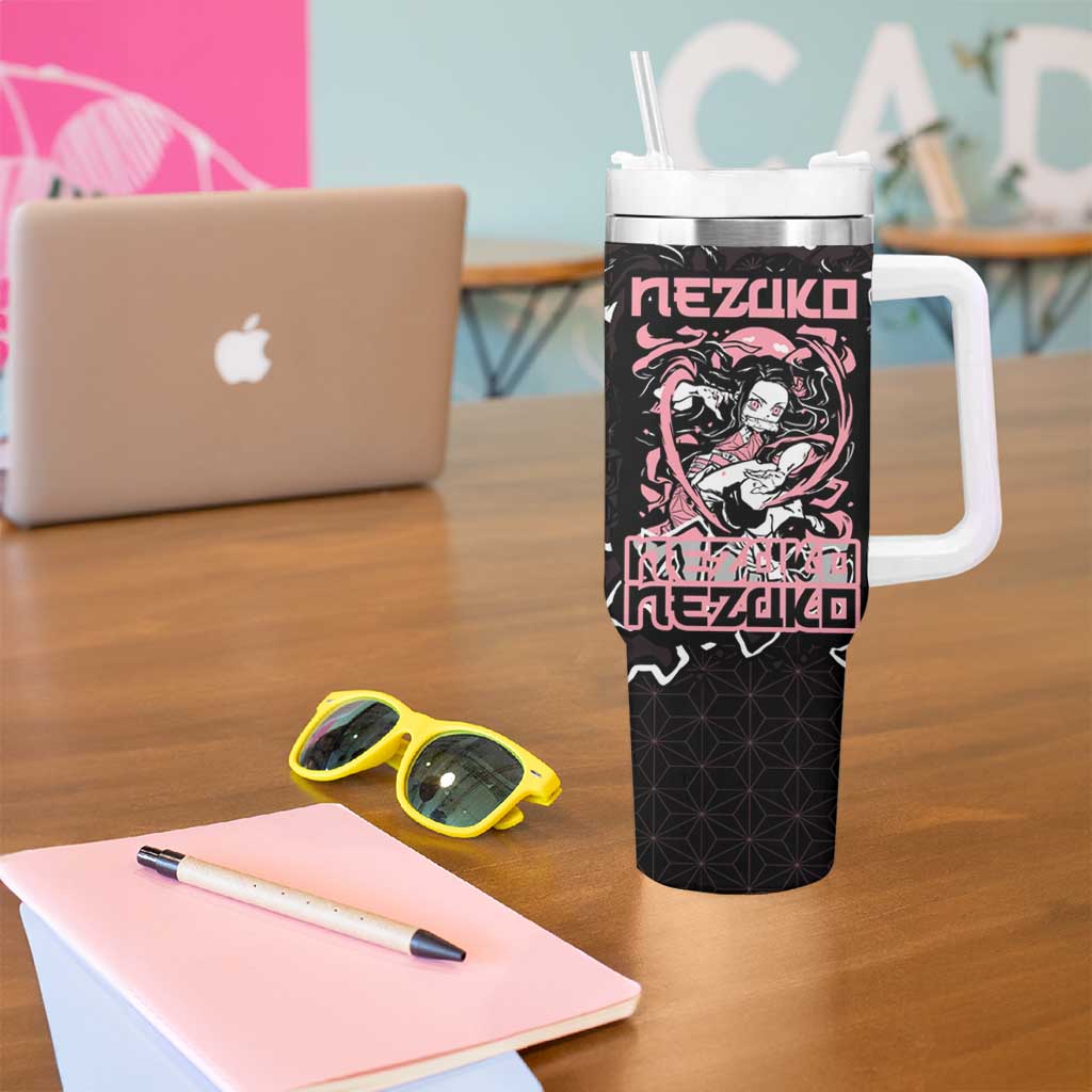 Nezuko Demon Slayer Tumbler With Handle with Pink and Black Manga Style Design - The Mazicc