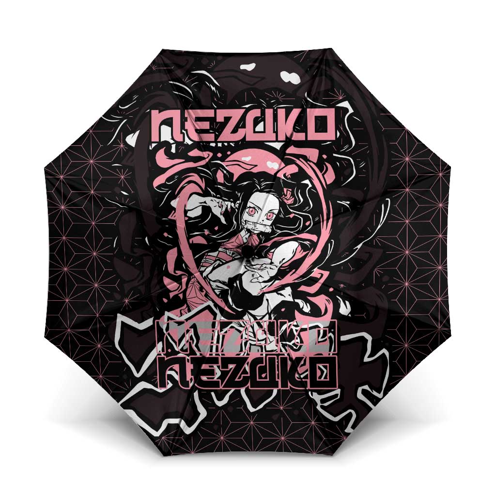 Nezuko Demon Slayer Umbrella with Pink and Black Manga Style Design - The Mazicc