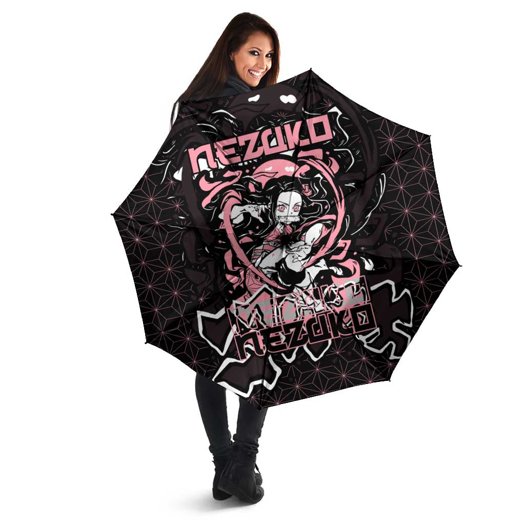 Nezuko Demon Slayer Umbrella with Pink and Black Manga Style Design - The Mazicc