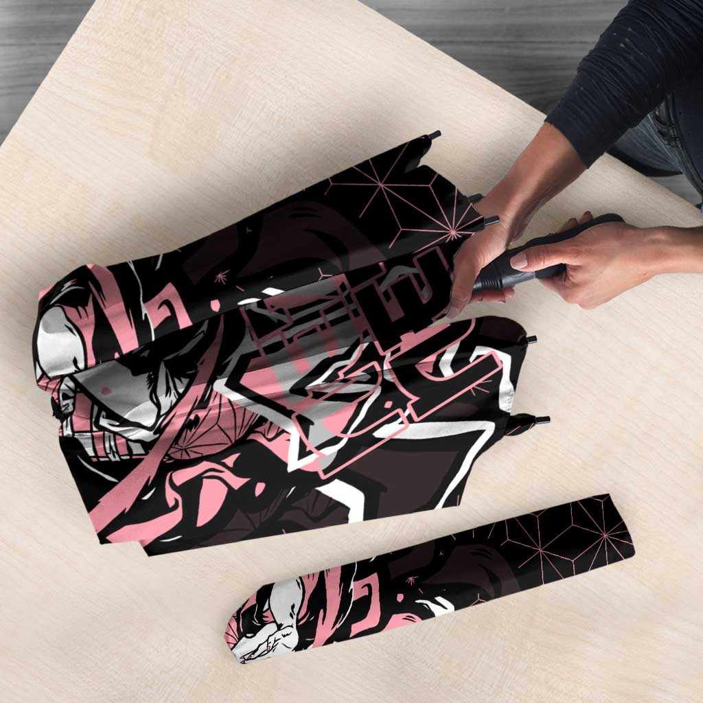 Nezuko Demon Slayer Umbrella with Pink and Black Manga Style Design - The Mazicc