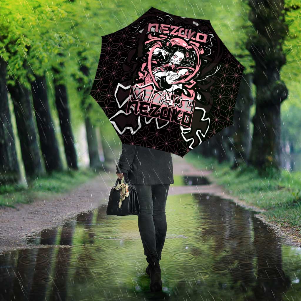 Nezuko Demon Slayer Umbrella with Pink and Black Manga Style Design - The Mazicc