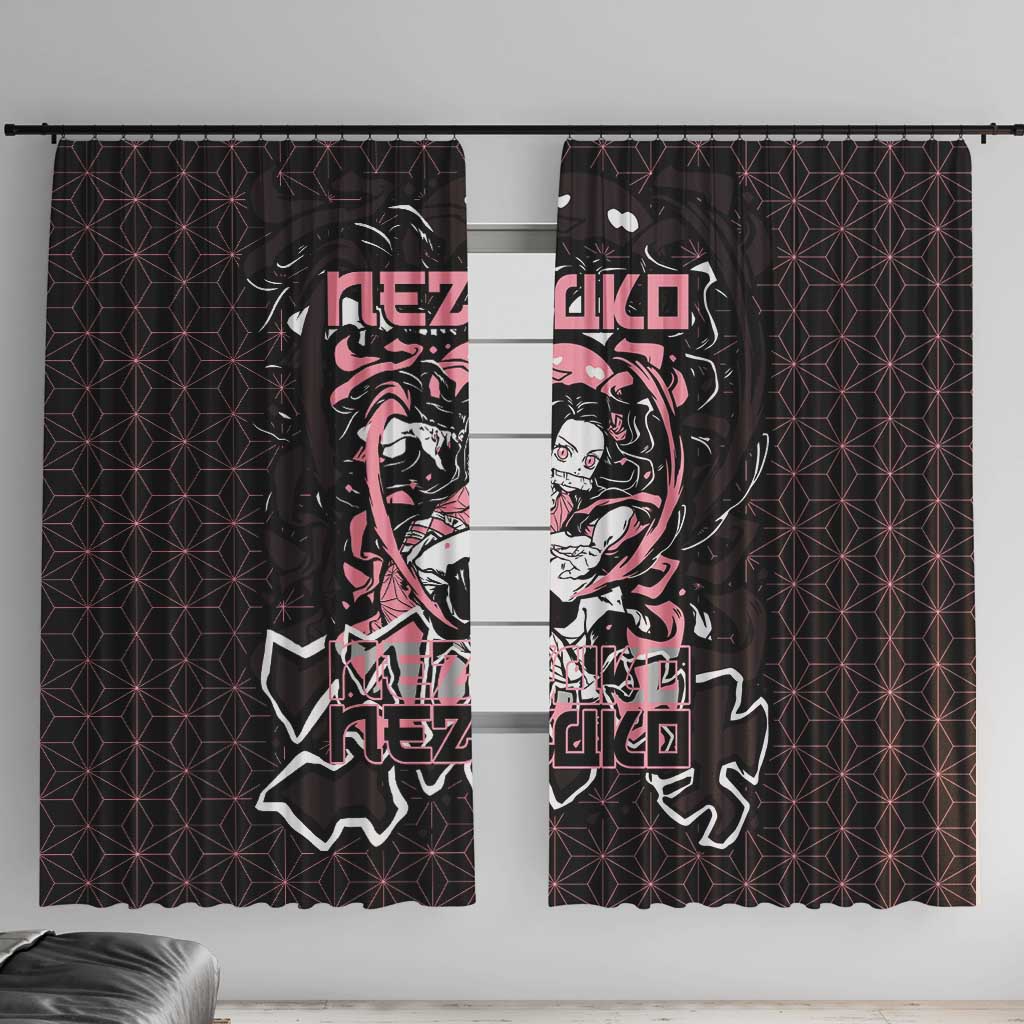 Nezuko Demon Slayer Window Curtain with Pink and Black Manga Style Design - The Mazicc